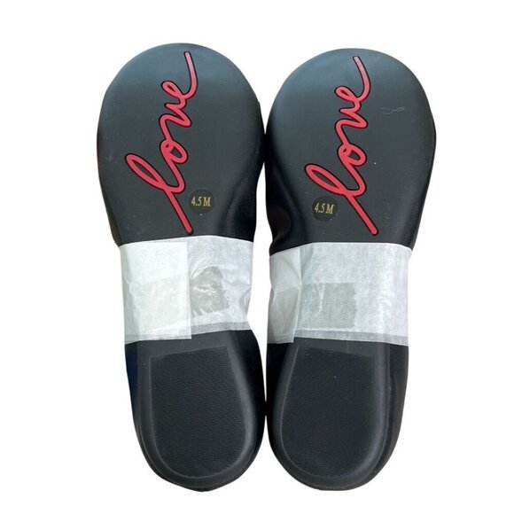NIB Ed By Ellen Degeneres Black Faux Leather Ballet Flats Embroidered Love 4.5M - Picture 6 of 9